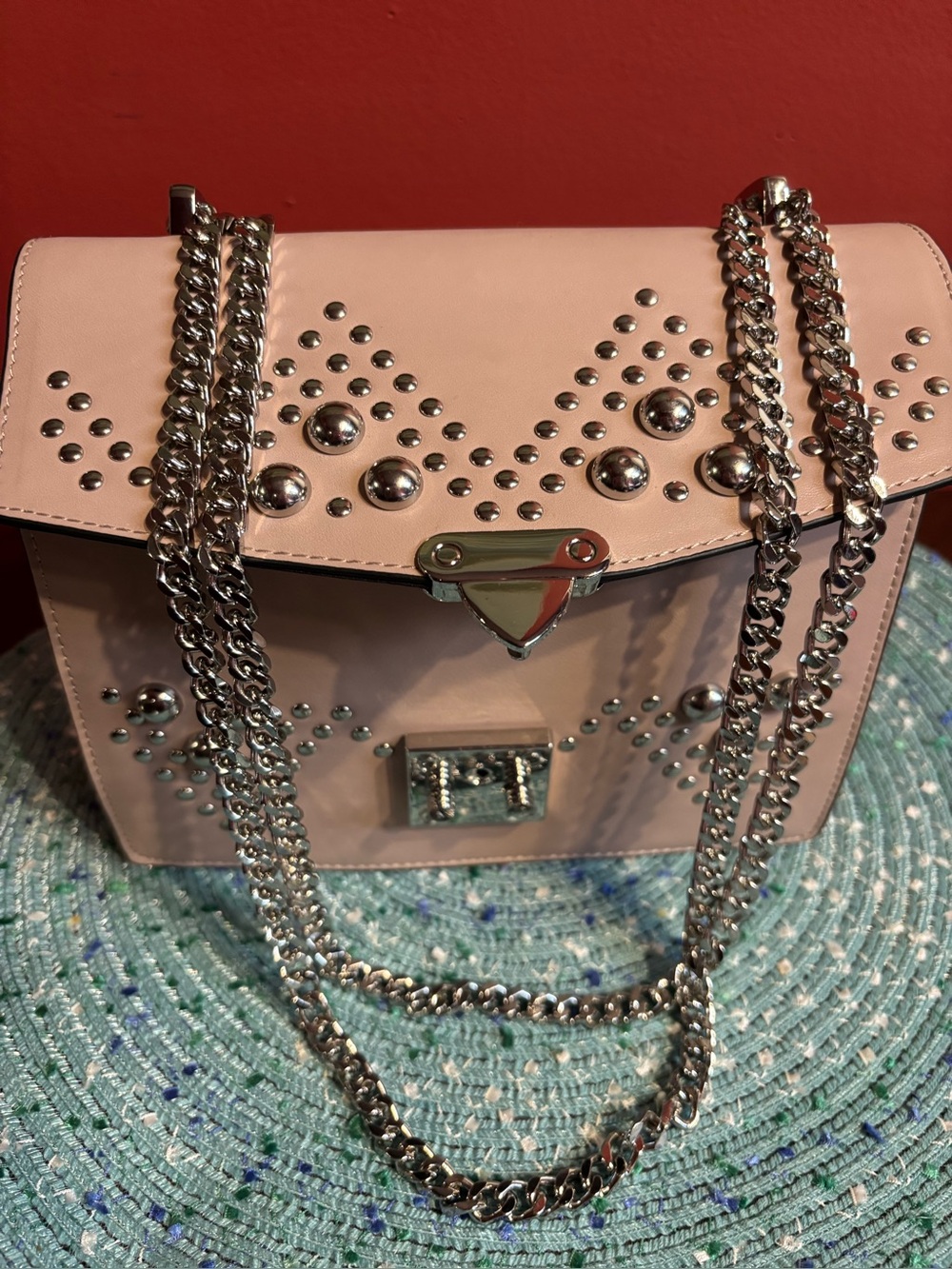 Studded Blush-Pink Chain Shoulder Bag